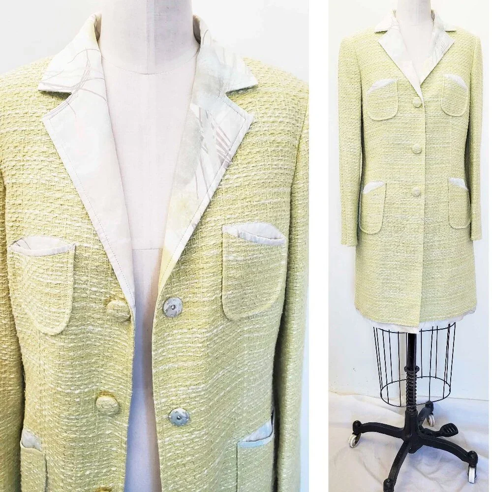 Sigrid Olsen Womens Long Jacket Sport Coat Orchid Moon Lime Green Cotton 10 NWT